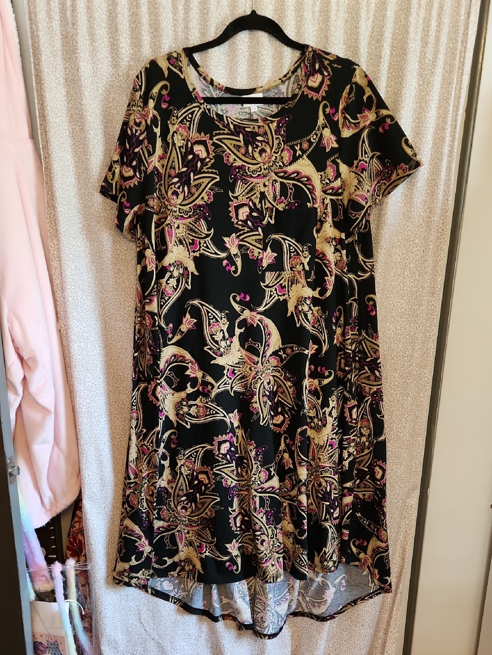Lularoe Carly Black Floral Paisley Short-Sleeve Women’s Dress